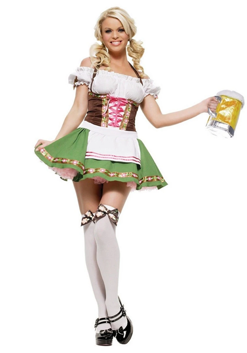 

Adult Women Oktoberfest Costume Green Bavaria Traditional Beer Party Outfit Size S-2XL