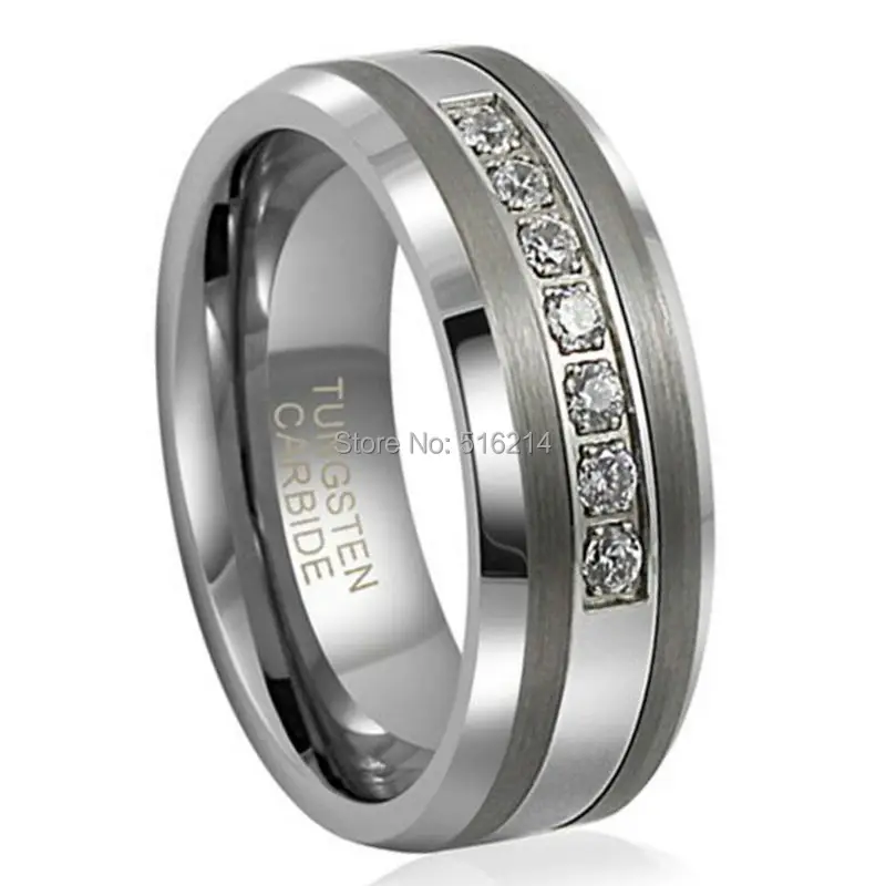 8mm Unit Tungsten Carbide Anniversary Ring With 7 Brilliant Cz Xtu005r