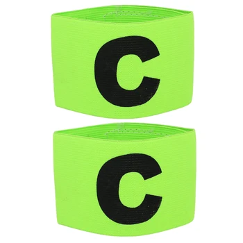 

2x Elastic C Prints Football Soccer Player Captain Armband Green