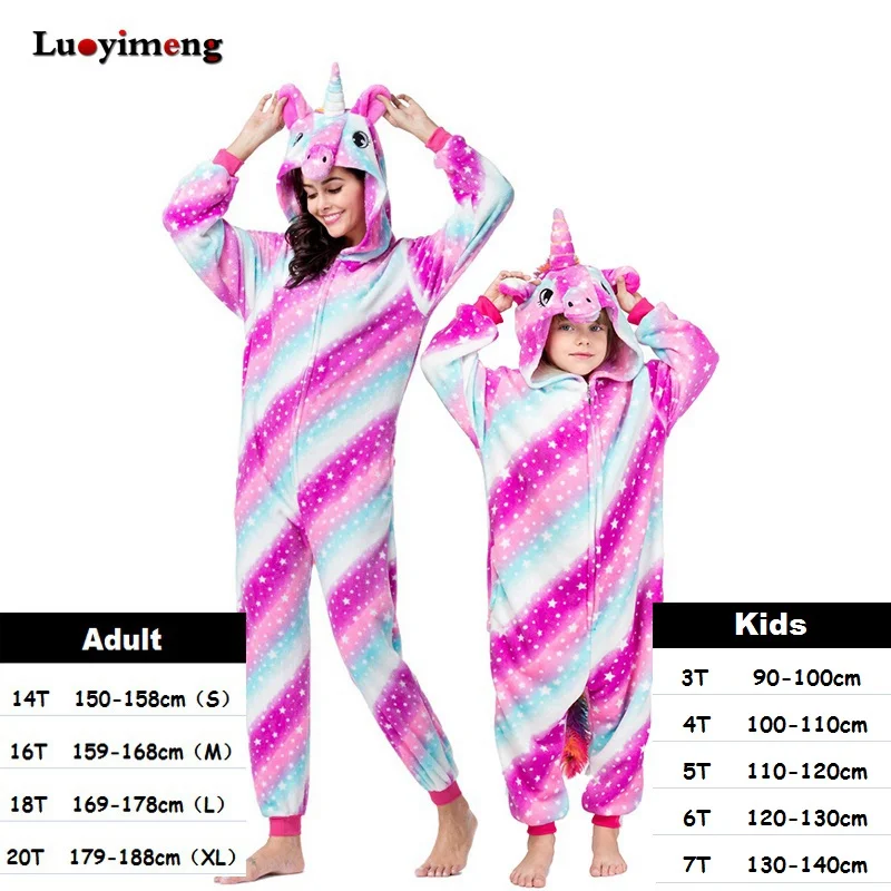 Winter Animal Onesie Kids Kigurumi Unicorn Pajamas Sleepwear For Women Adult Pijama Baby Girl Clothes Boys Nightwear Overalls