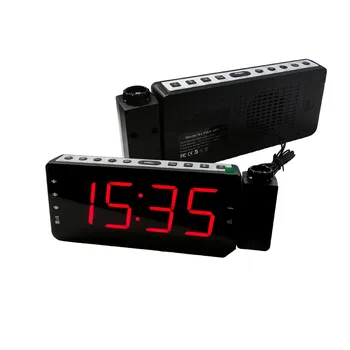 

Digital Radio Alarm Clock Projection Snooze Timer Temperature LED Display USB Charge Cable 110 Degree Table Wall FM Radio Clock