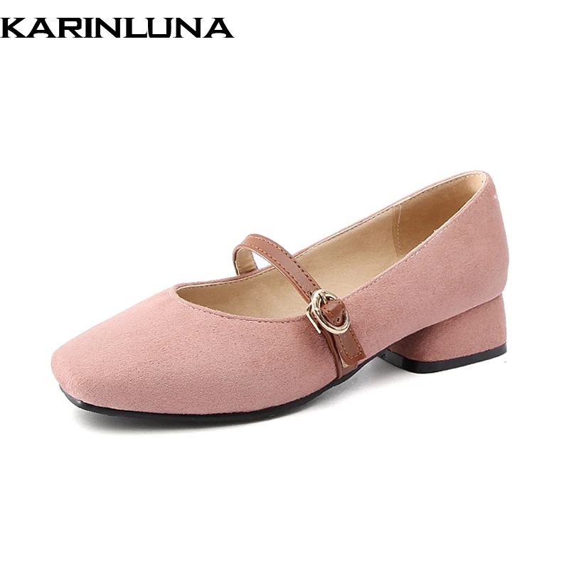

KARINLUNA 2018 Square Toe Large Szie 33-43 Buckle Strap Women Shoes Woman Square Mid Heels Candy Colors Office Lady Pumps