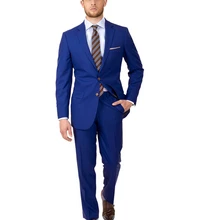 Новое поступление Летний стиль шерсть Королевский синий цвет 2 шт. две кнопки с Нотч Slim Fit Мужские костюмы с Штаны