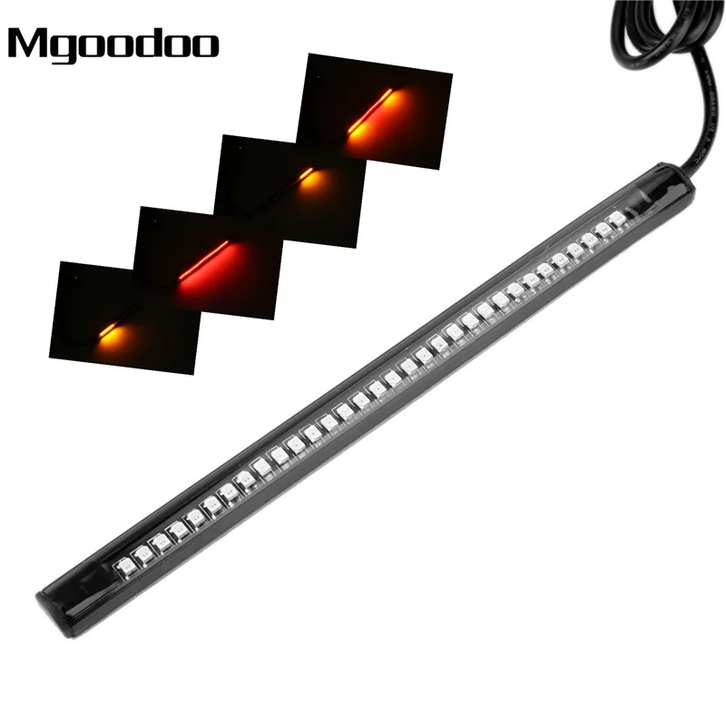 Motorcycle Flexible Strip Tail Brake Stop Turn Signal License Plate Light Integrated 32 LEDs 98cm Red Amber Color Soft Rubber
