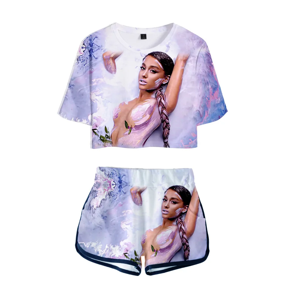 

Ariana Grande 3D Printed Women Two Pieces Sets summer fashion Short Sleeve Crop Tops+Shorts ladies tracksuits set streetwear