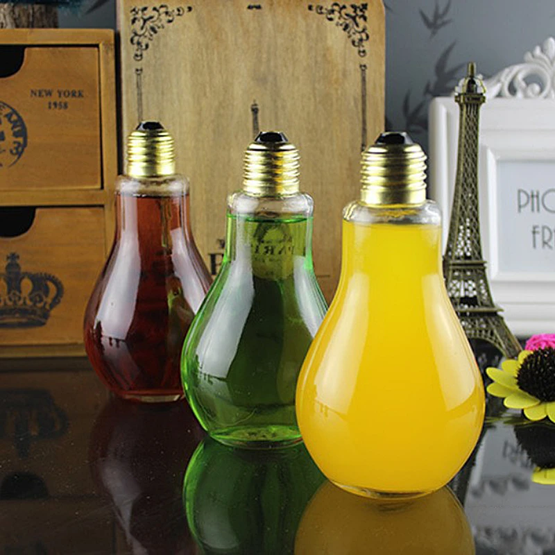 New Bottle Tea Glass Creative Light Bulb Water Shipping Drink Containers Transparent Clear Glass Cup Bottle for Bar Deco Cup