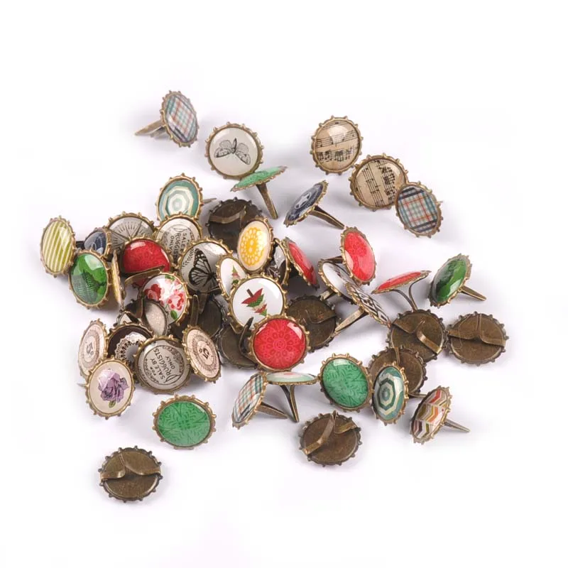 

30Pcs 15x15mm Mixed Pattern Bronze Brads Scrapbookings Embellishment Fastener Metal Crafts Brad For DIY Shoes Decoration C2259