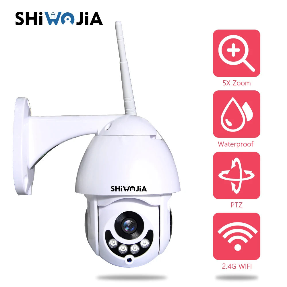 

SHIWOJIA Wifi Camera Outdoor PTZ IP Camera 1080p Speed 5X Zoom /2.8-12mm Dome CCTV Security Cameras WIFI Exterior IR 60m Home