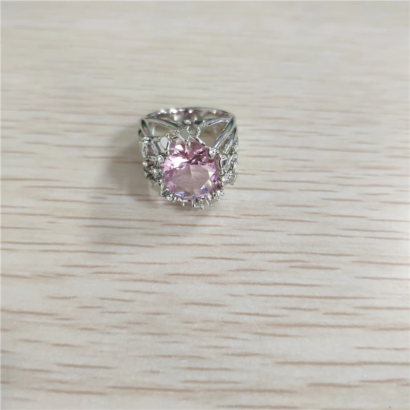 Pink Stone Anniversary Ring Charm Silver Color Ring White Crystal Wedding Rings for Women Jewelry Anillos Mujer Bague O5P008