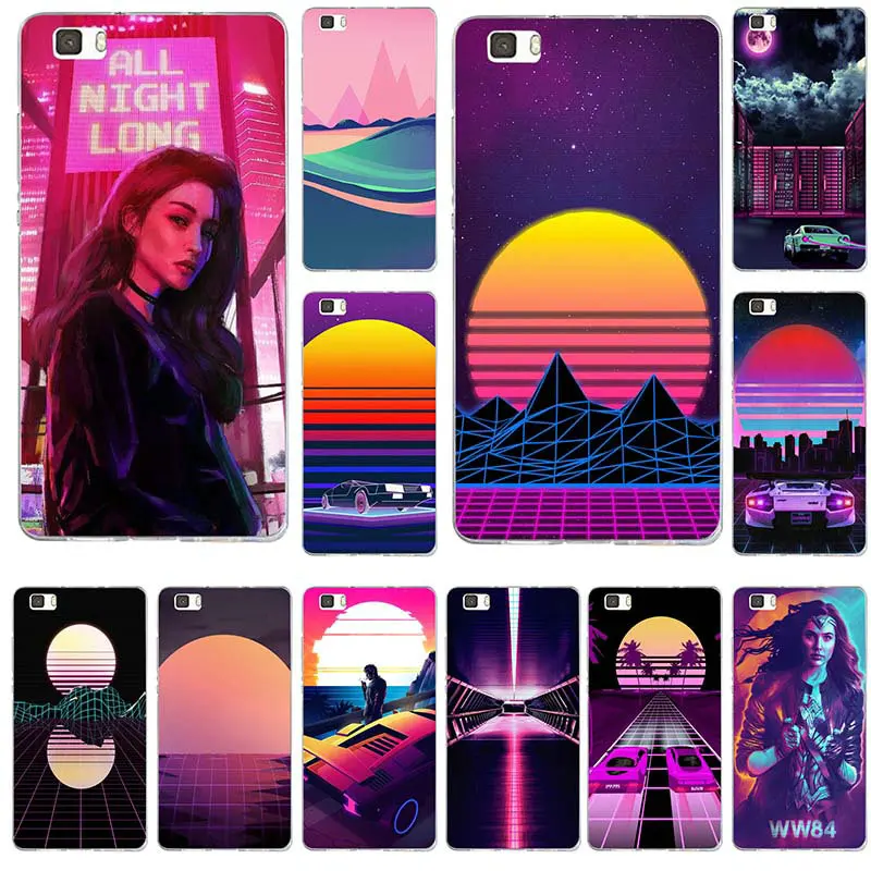 

Soft TPU Silicon Mobile Phone Case for Huawei P8 P9 P10 Lite Mate 10 Pro Y3 Y5 Y6 II Y7 Honor 6X 7X 9Plus Retro Wave Neon City