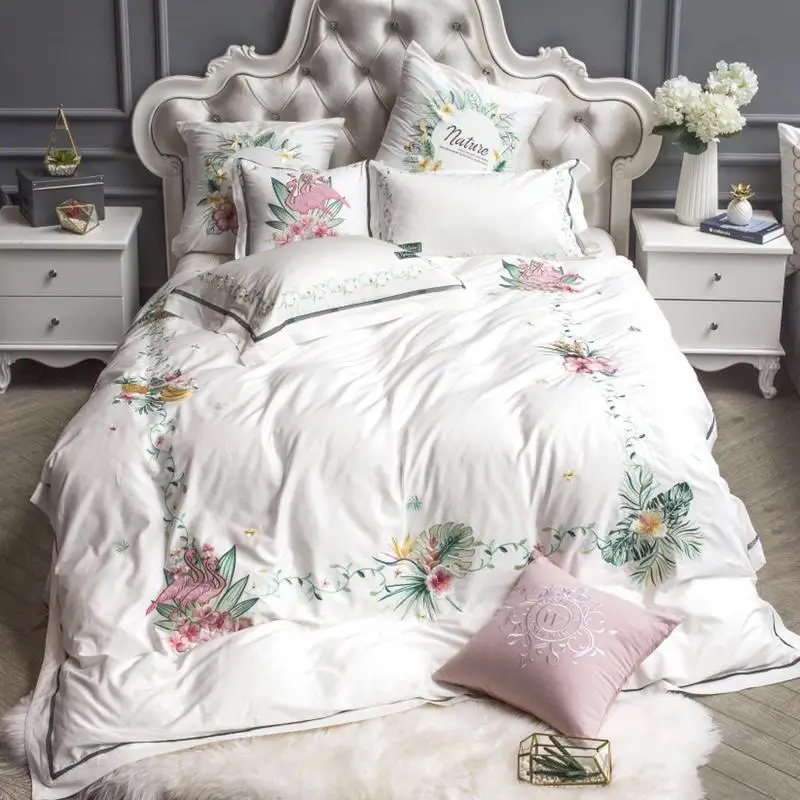 

2018 New 4/6/7Pcs Luxury Egypt Cotton Tropic Affair Bedding Set Embroidery Duvet cover set Bed Sheet Pillowcases Queen King size