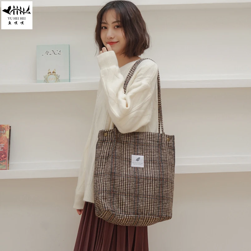 

Vintage Plaid Bags Women Shopping Bag Shoulder Bag Beach Travel Books Tote Bags Women's Handbags free dropping shipping