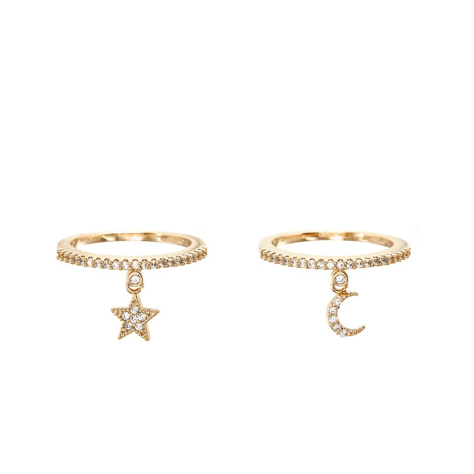 

Gold color cz eternity engagement band clear cubic zirconia lovely cute tiny moon star charm finger ring