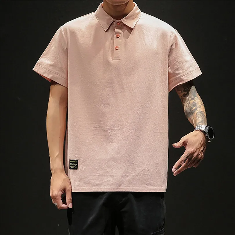 New Fashion Men Summer Cotton And Linen Short Sleeve Solid Color Stand Neck Loose Casual T Shirt Blouse Polo Top #4A24 (17)