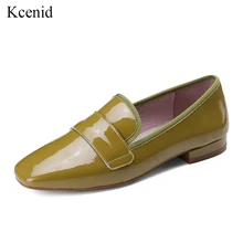 Kcenid из мягкой лакированной кожи обувь на плоской подошве женские весенние туфли с квадратным носком без шнуровки в стиле вестерн стильное платье женская обувь желтый черный зеленый