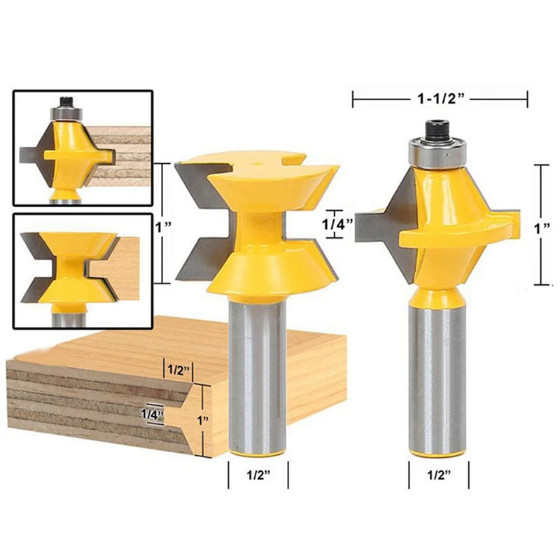 HOEN 2pcs 1/2" / 12.7mm Shank Flooring 2 Bit Tongue and Groove Router