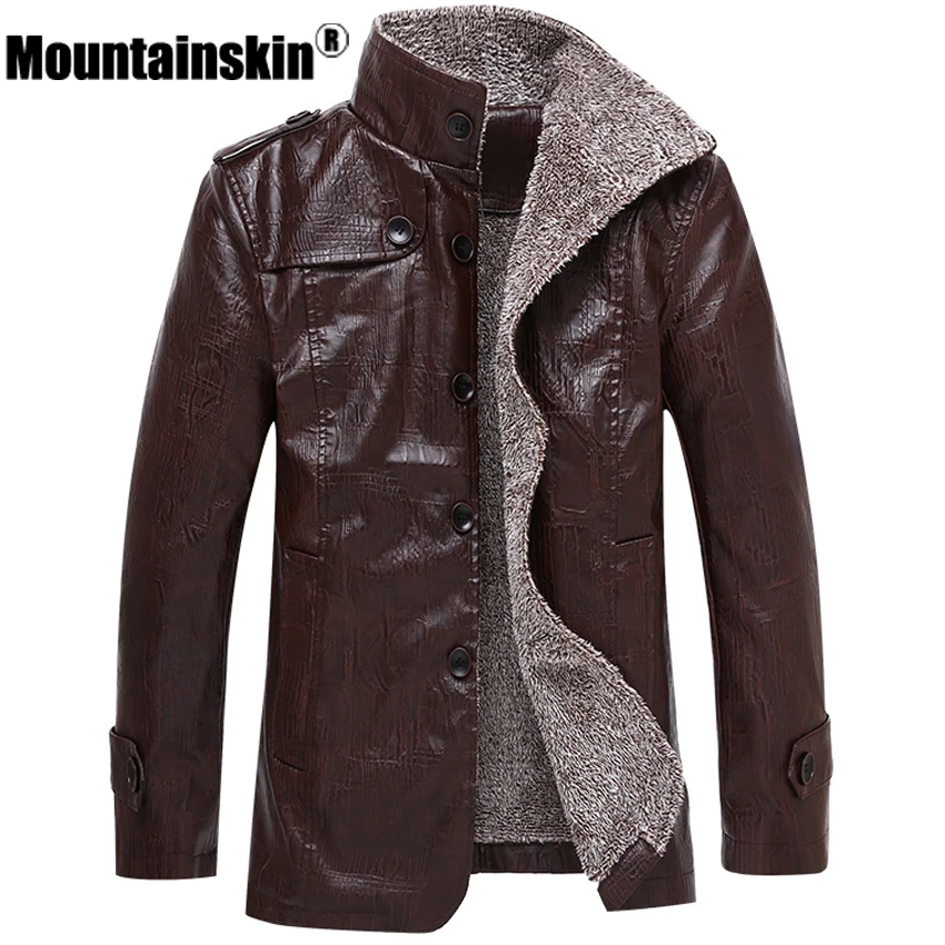 Mountainskin/зимние мужские кожаные куртки 7XL 8XL длинные пальто с воротником стойкой