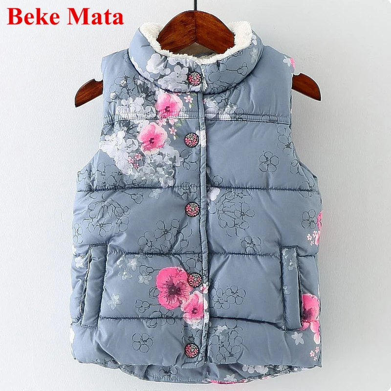 

BEKE MATA Girl Outerwear 2017 Spring Cotton Vest Girls Kids Jacket Sleeveless Flower Graffiti Girl Waistcoat Children Clothing