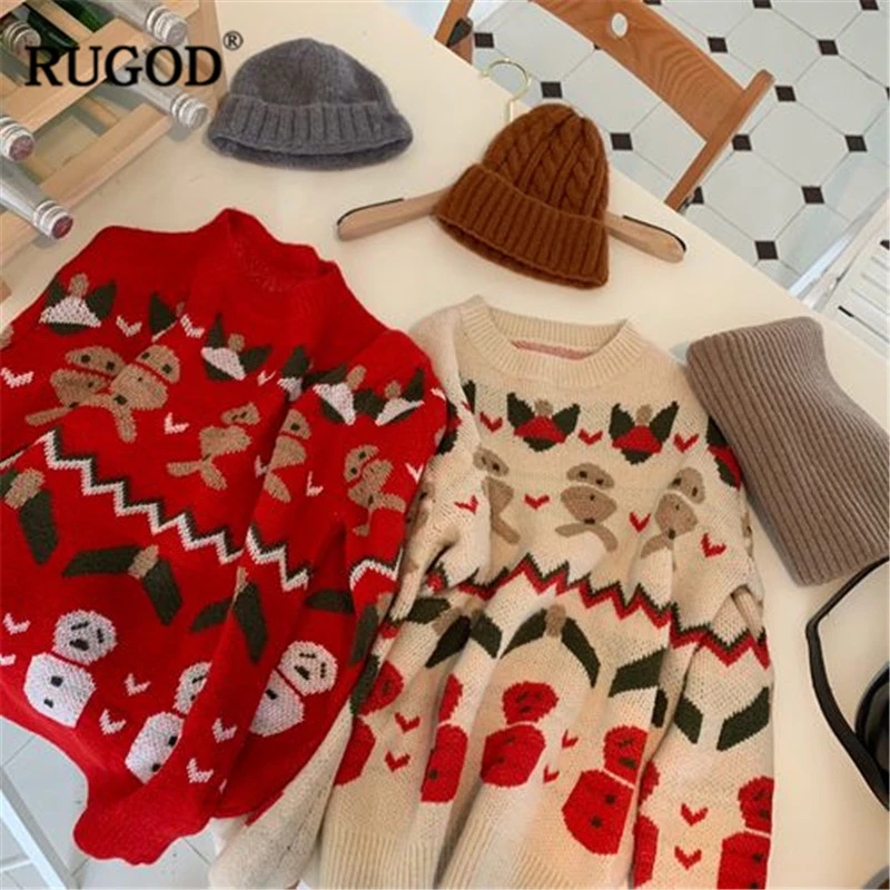 RUGOD 2018 винтажные Модные женские пуловеры Свободные повседневные рождественские