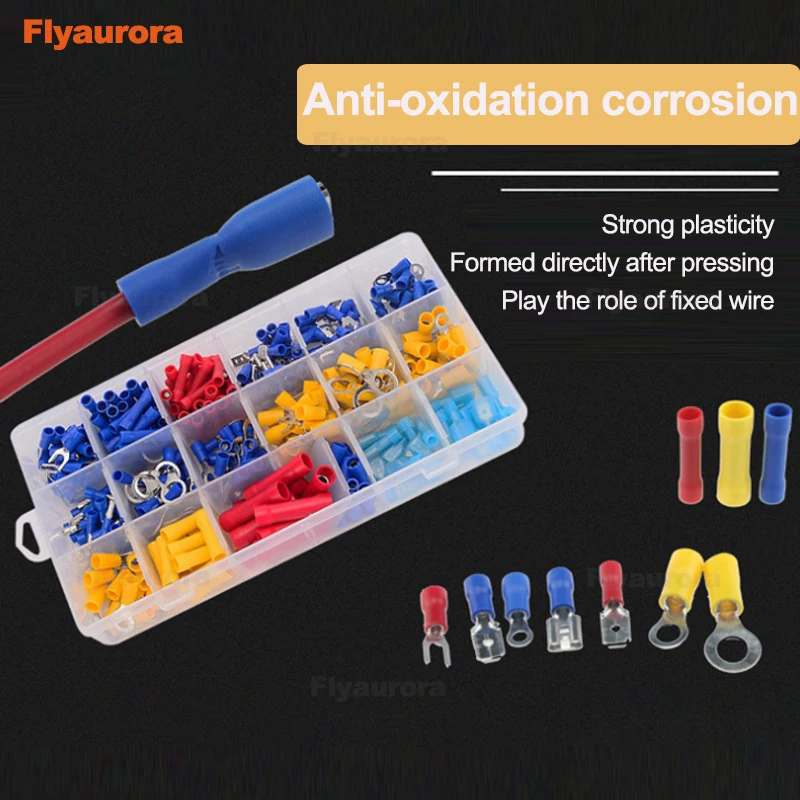 

175-360PCS Assorted Insulated Electrical Wire Crimp Cable Connector Spade Butt Ring Fork Set Ring Lugs Rolled Terminals Kit