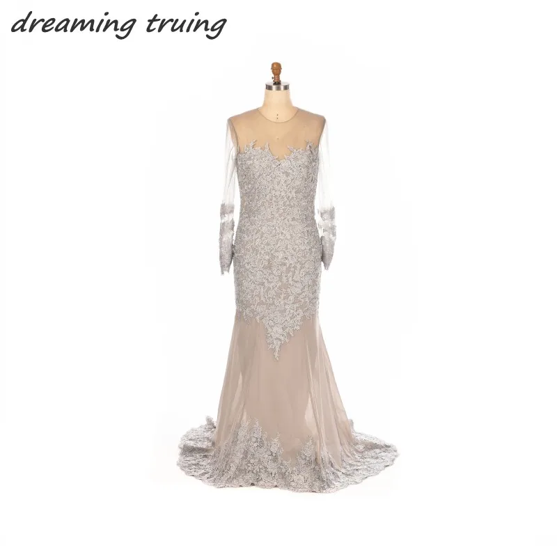 Elegante Grey Lace Avondjurken Met Lange Mouwen O Hals Moeder van De Bruid Trouwjurken Partij Vestidos De Festa 2018 Elegante Grey Lace Avondjurken Met Lange Mouwen O Hals Moeder van De Bruid Trouwjurken Partij Vestidos De Festa 2018