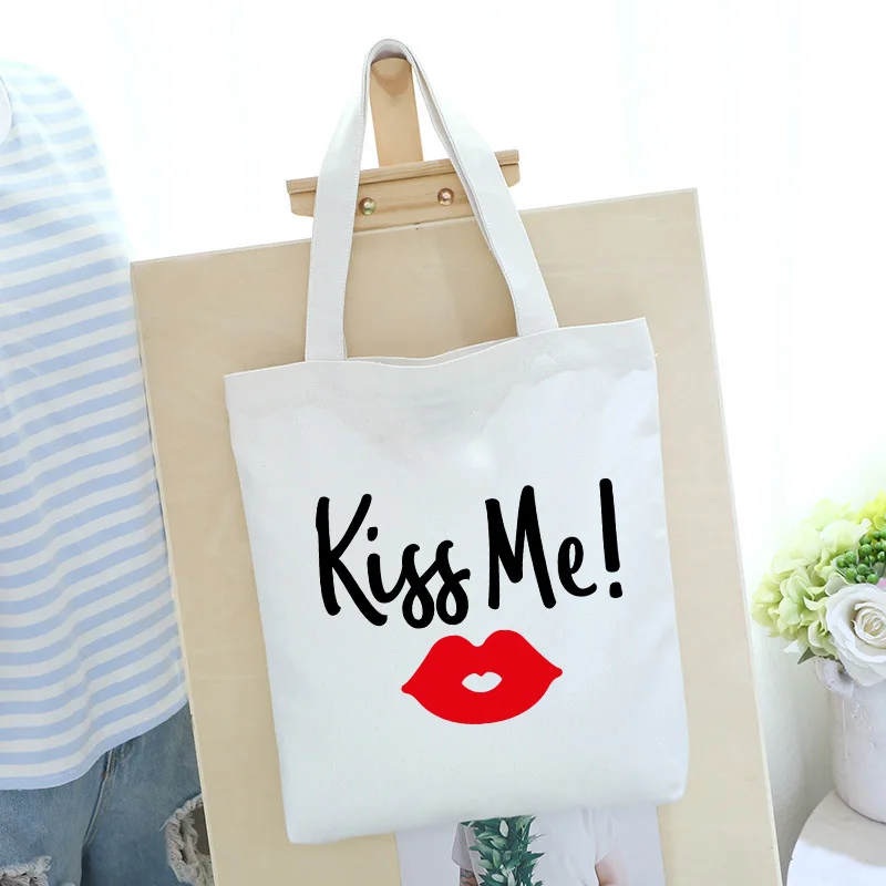 Сумка тоут с монограммой 12 унций холщовая Толстая сумка цветочным принтом Kiss Me