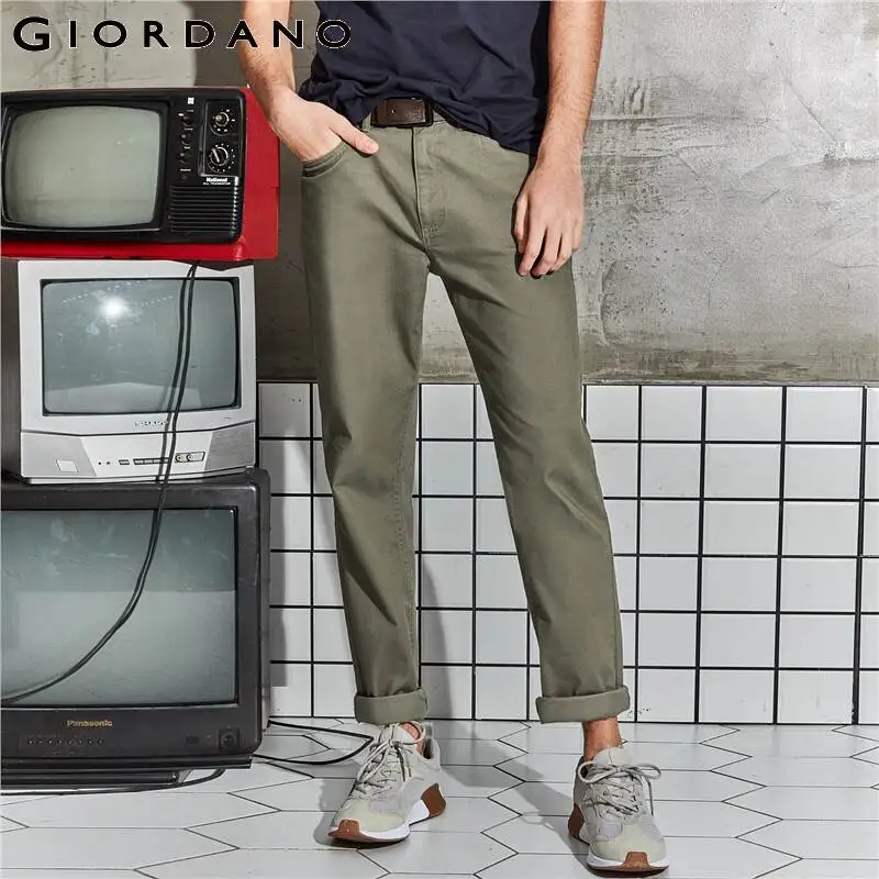 Skup Giordano męskie spodnie męskie rozciągliwe bawełniane elastan jednokolorowe spodnie na co dzień mężczyźni Zip przedni przycisk zamknięcia Pantalones Hombre