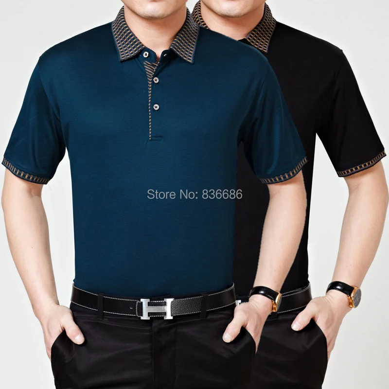 Summer solid color men's silk cotton polo shirt casual man busieness