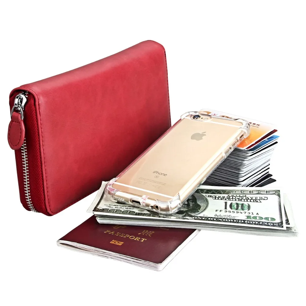 Women Cow Leather Wallet Fashion Credit Card Holder Case Designer Zipper Passport Holder Purse ...