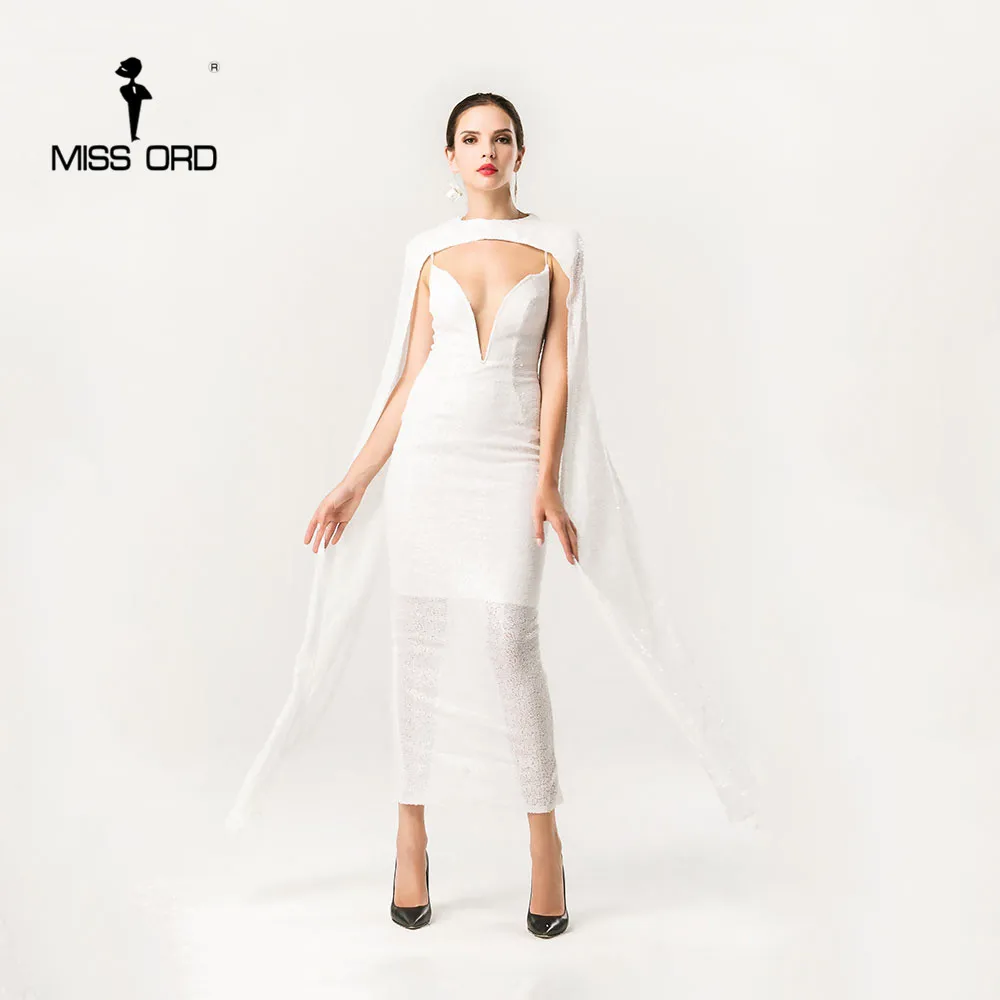 

Missord 2019 Sexy V-neck sleeveless Angel wings two-pcs sequin dress FT5148