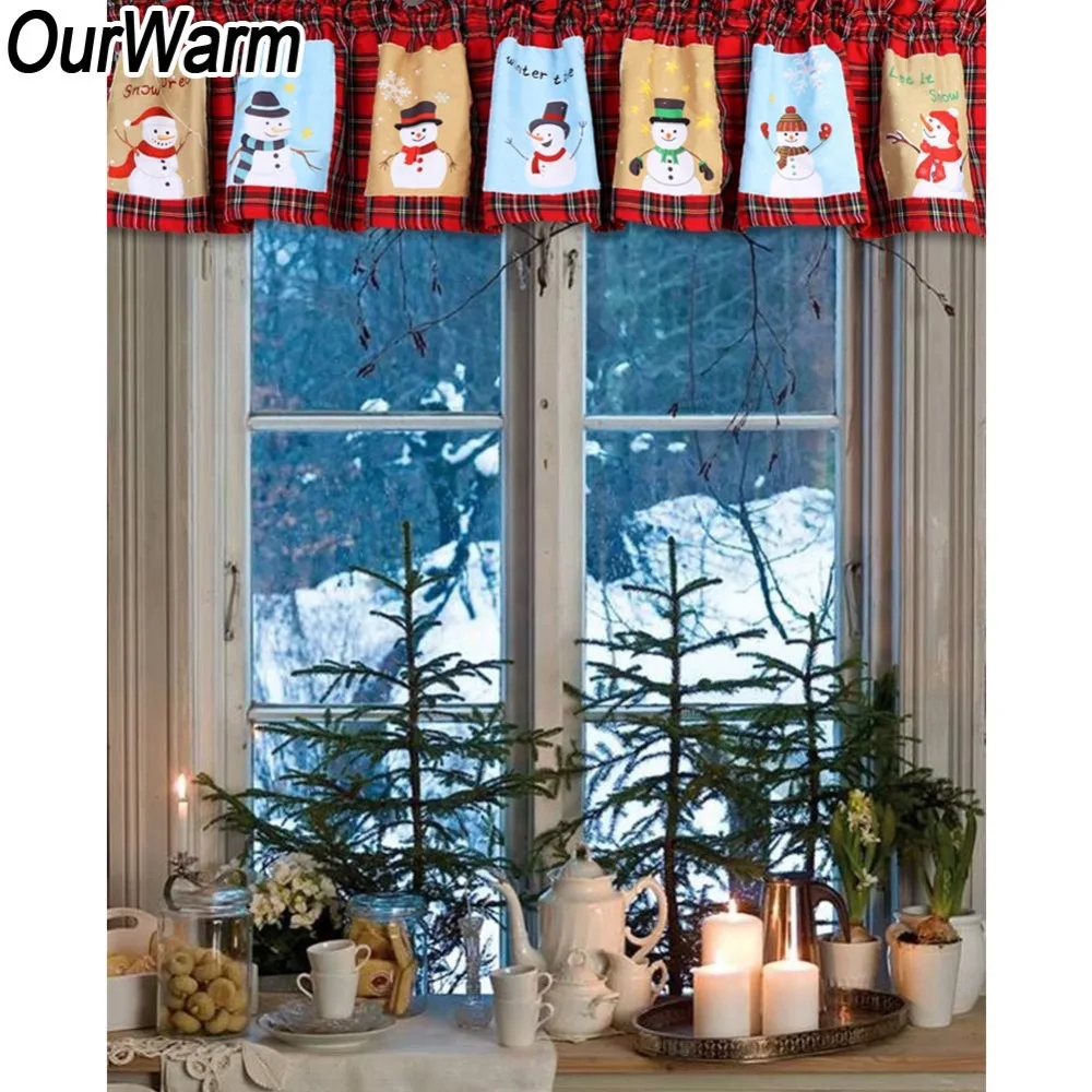 OurWarm 180*35 см красное плиссированное окно Valance милый снеговик полуоконный занавес