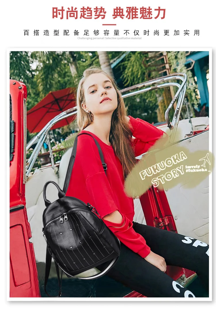 Guaranteed Genuine Leather Backpack Women Bag Cowhide Rivet Black Backpack School Bags for Girls Mochila Designer Bag