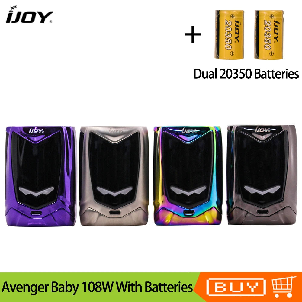 

Original Ijoy Avenger Baby 108W TC Box Mod With Dual 20350 Batteries Smart Voice Control Vape mod E Cigarette Mod For 510 thread