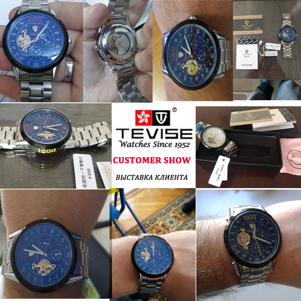 Tevise automatico self-ветер Для мужчин стимпанк Tourbillon механические часы Скелет Бизнес Водонепроницаемый спортивные часы Relogio Masculino