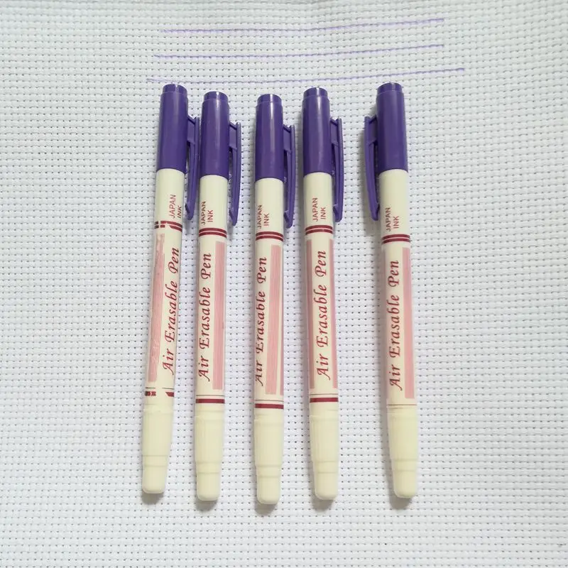 JHG Two Side Purple Air Erasable Pen With Eraser 5 Pcs Fabric Paint Marker Auto-Vanishing Pen Markers Replace Tailor's Chalk Pen3