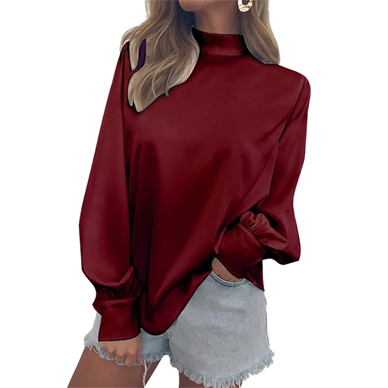 

Elegant Lady Chiffon Blouse Women Long Sleeve Turtleneck Work Wear Shirts Tops Casual Solid Blusas