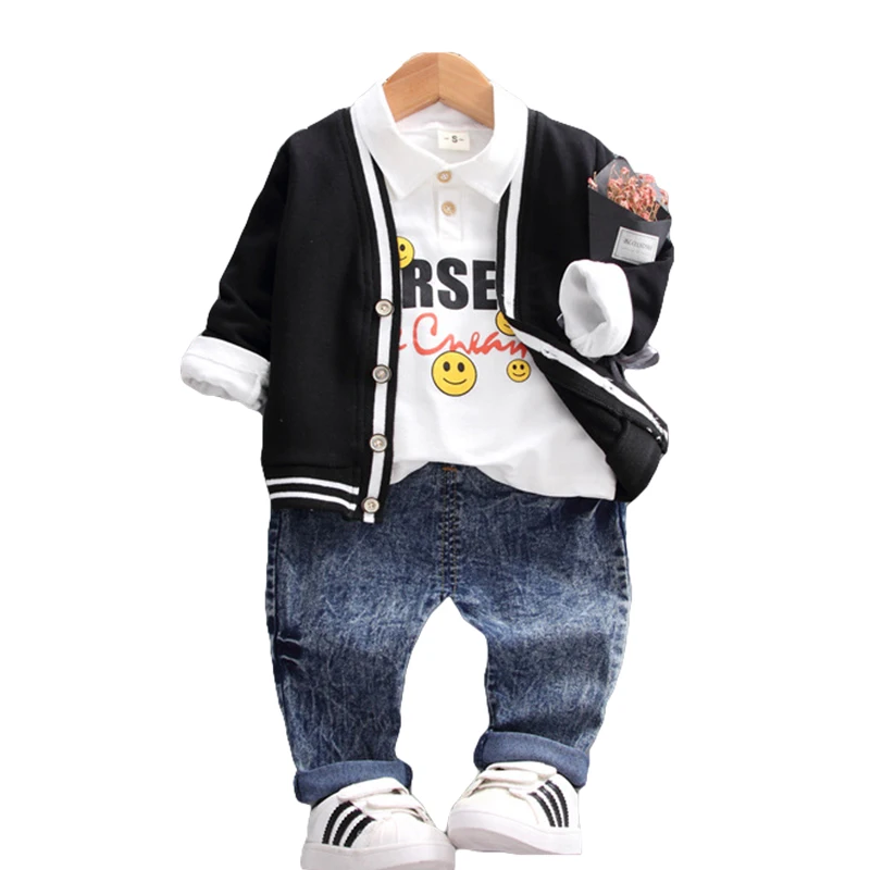 New casual fashion spring and autumn new cute smiley cartoon children's wear three-piece autumn children's wear