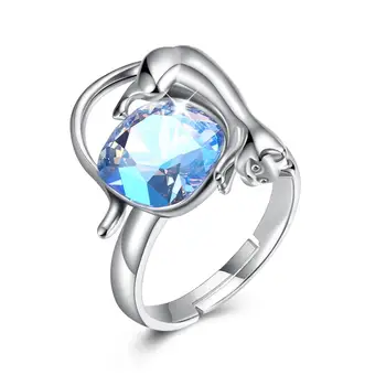 

Sweetie Cute Cat Hug World Solitaire Adjustable Rings Blue Crystal From Swarovski Elements S925 Sterling Silver Lovely Jewelry