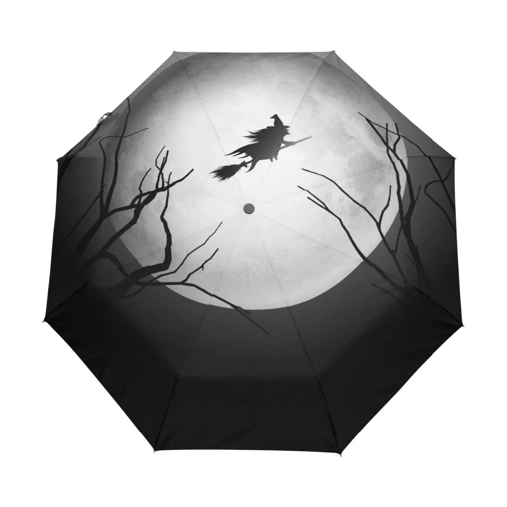 Happy Halloween Witch Umbrella Custom Portable Folding Umbrella Travel