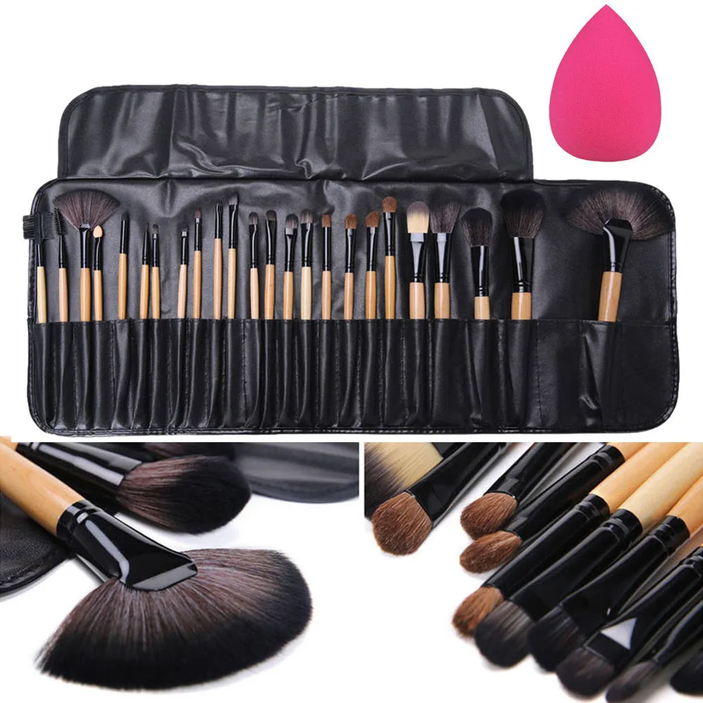 

24Pcs Professional Makeup Brushes Set Eyeshadow Eyeliner Eyebrow Blush Foundation Brush with Case+Sponge Puff Cosmetic Tool Kits