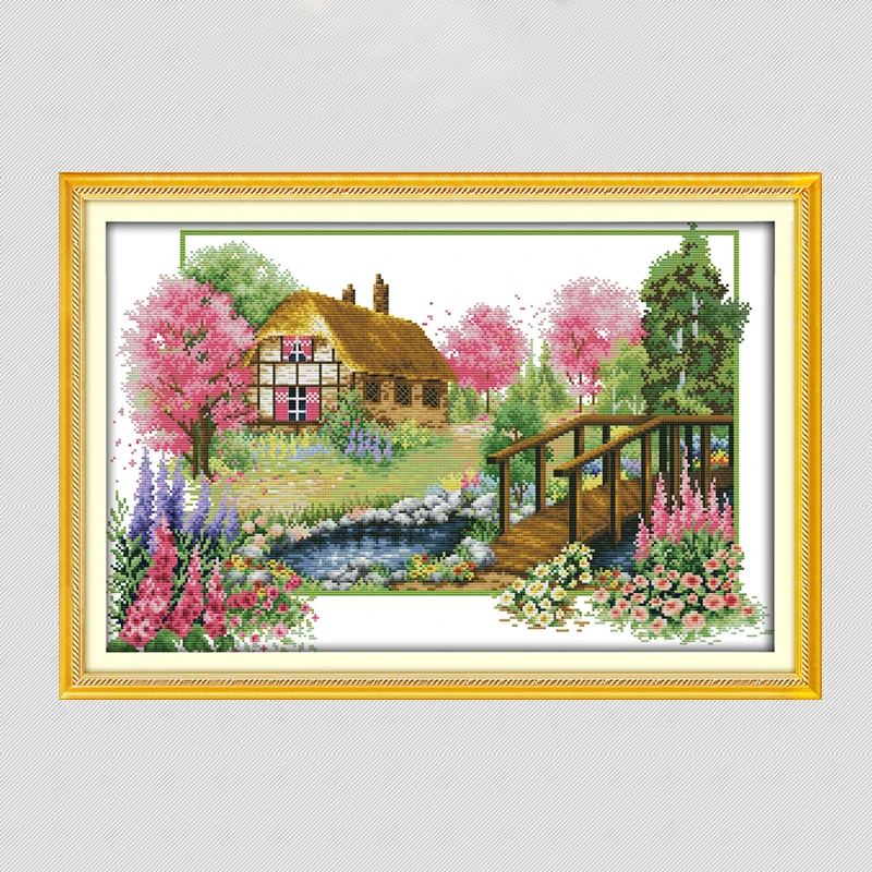 

NKF Spring and summer autumn and winter four seasons scenery hut Pattern Counted Cross Stitch 11 14CT Cross Stitch Set Wholesale