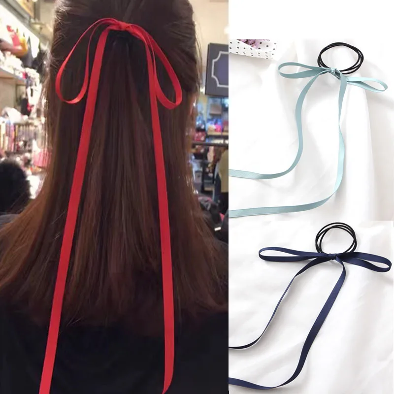 

1PC Sale Sweet Colors Hair Rope Tie Long ribbon Bow Elastic Hair Bands streamers Women Girls Beach Hair Accessories