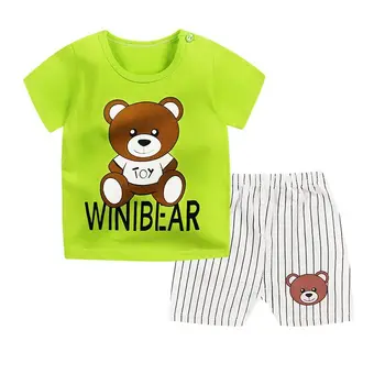 

Green Bear Lovely Cartoon Style Baby Boy Clothing Outfits Baby Girl Summer Clothing Sets