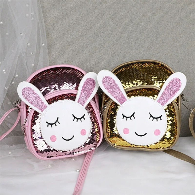 New Lovely Women Baby Girls Small School Backpack Crown Sequins Travel Cartoon Animal Print Rabbit Shoulder Bag Diaper Bags