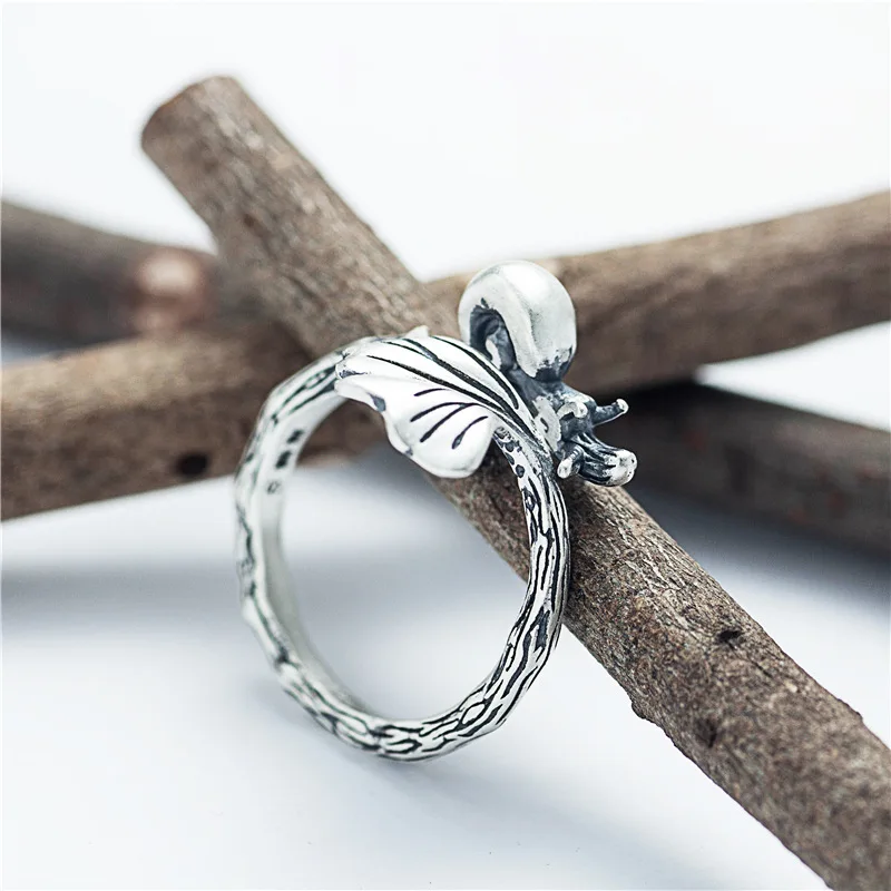 Snail flower open ring woman 100% Sterling 925 silver Jewelry Vintage Adjustable rings for women gift  resize ring punk