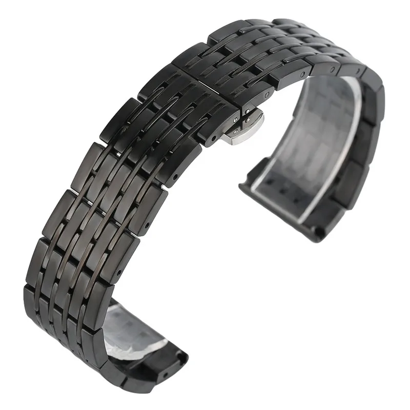 

20mm 22mm 24mm Black Golden Stainless Steel Watch Band Replace Strap Men Women Solid Link Push Button Hidden Clasp Bracelet