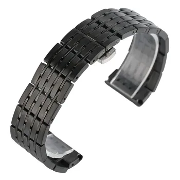 

20mm 22mm 24mm Black Golden Stainless Steel Watch Band Replace Strap Men Women Solid Link Push Button Hidden Clasp Bracelet