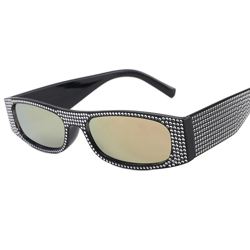 YOOSKE имитация алмаза солнцезащитные очки для женщин для брендовая Дизайнерская обувь роскошные квадратные Стразы - Цвет линз: Black Pink