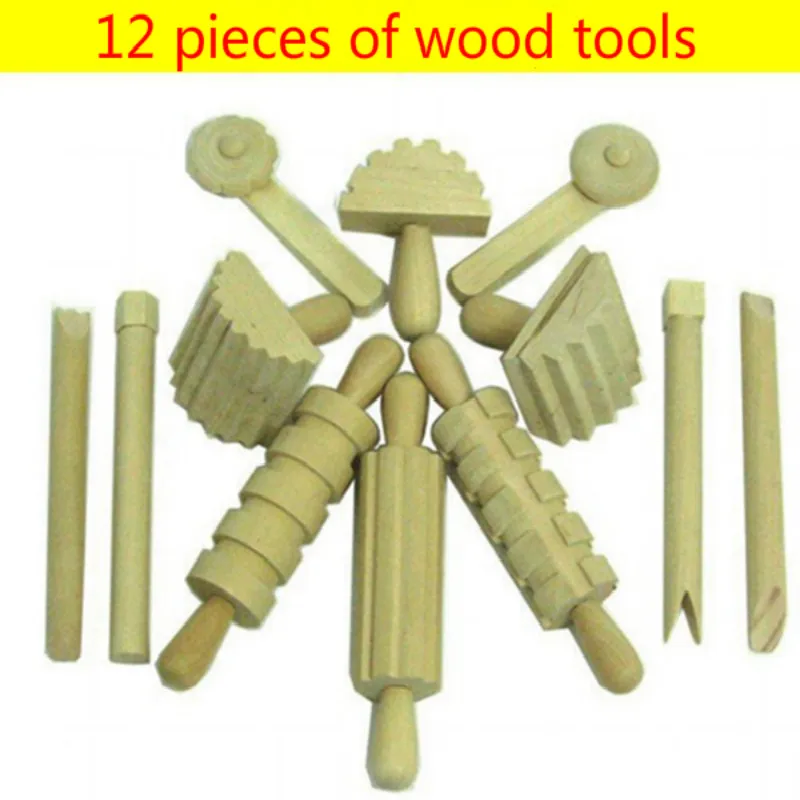 12 шт. деревянных инструментов формы для глины Скалка Детский пазл сделай сам