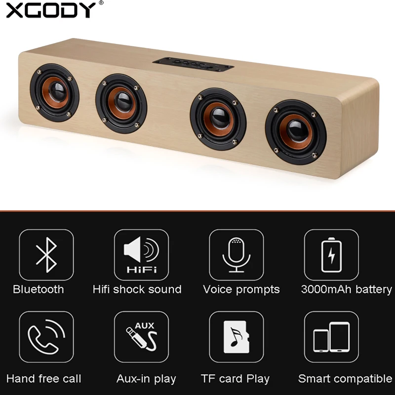 

XGODY W8 Soundbar Wooden Speaker HIFI Stereo Subwoofer Music Center Speakers Caixa De Som Port til Bluetooth for TV PC Phone